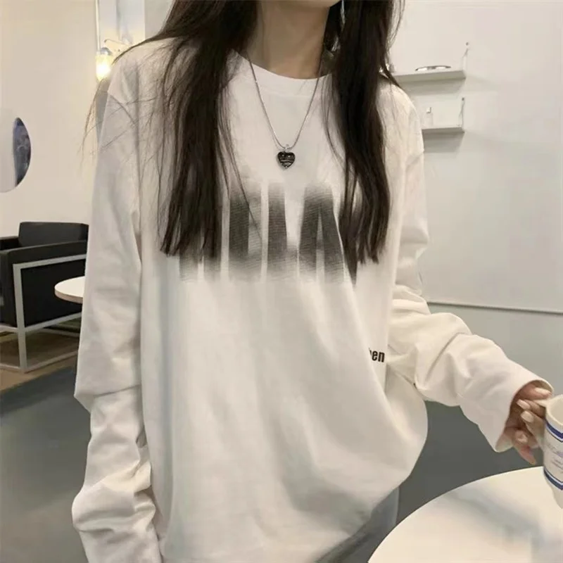 Loose Long Sve Women's T-irt Korean Sle Base Layer irt Inner Wear Casual Outerwear for Students Slimming Top