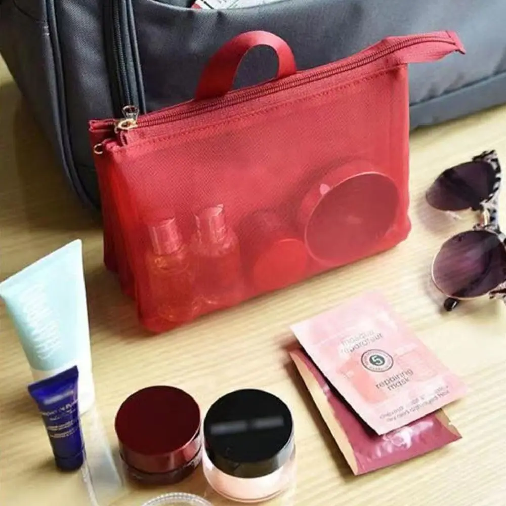 Multifunctional Large Capacity Mesh Handbag High Quality Travel Multilayered Makeup Bags Portable Cosmetic Bag Women