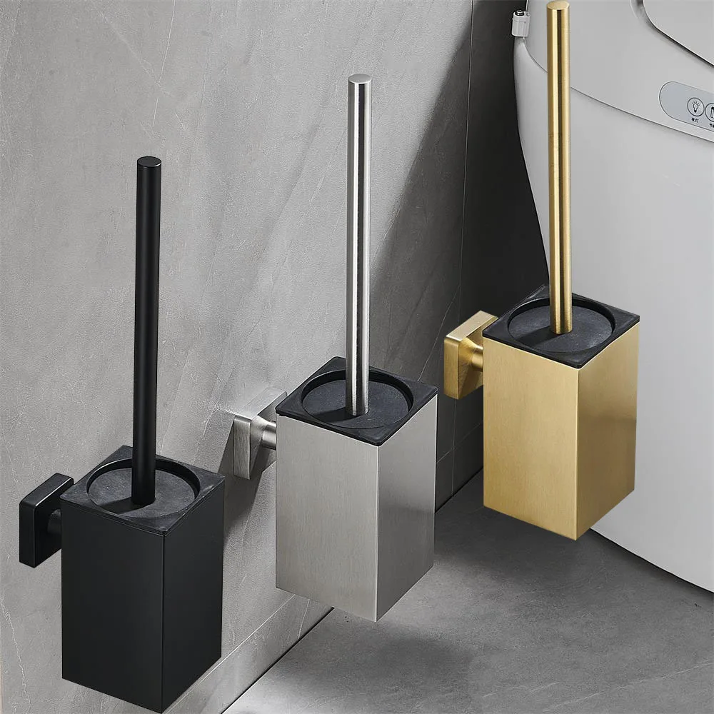

New Toilet Brush and Holder Set Wall Mounted Modern Toilet Bowl Cleaning Brush and Holder Stainless Steel Square Toilet Brush