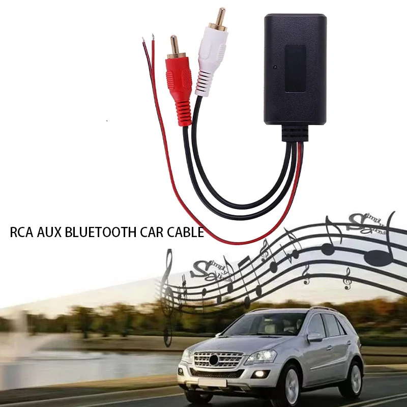 Black Bluetooth 5.0 Car Music Kit AUX Adapter RCA Audio Cable 23cm for MP3 Players and Vehicles Universal 2RCA Lotus Male Head