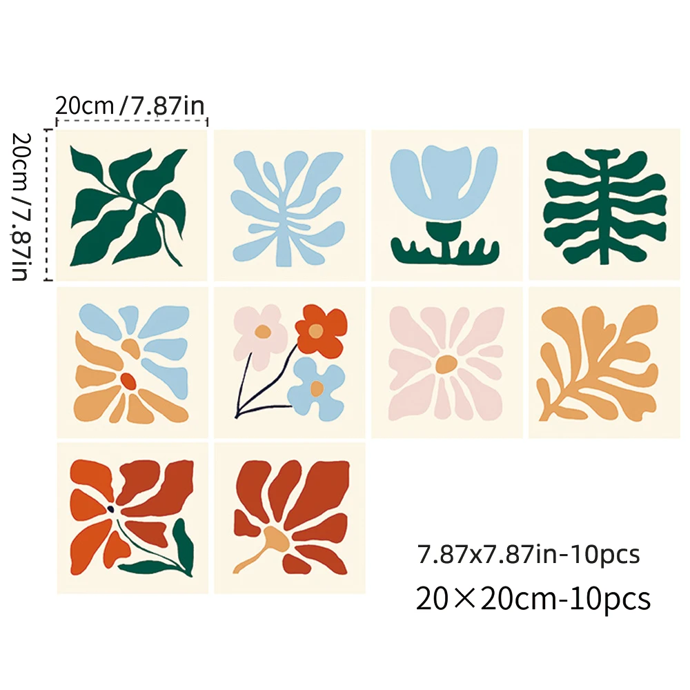Peel and Stick Backsplash Tiles Abstract Floral Self-Adhesive Removable, Kitchen Room Wall Decals, Waterproof and Easy to Apply