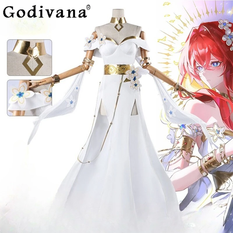 

Women Cos Star Rail Cosplay Costume Lolita Style Street Retro White Dress Halloween Party Carnival Prop Dress Set for Girls