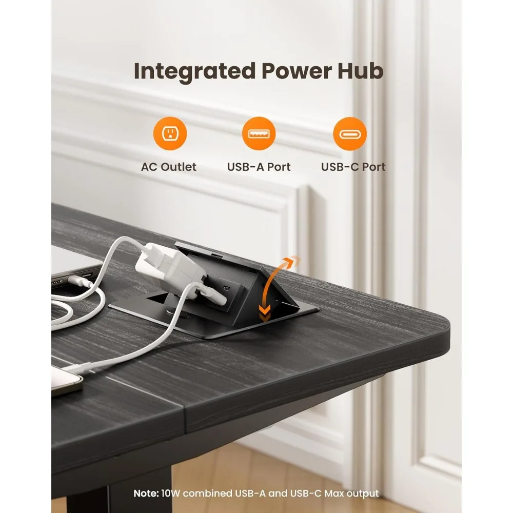 Electric Standing Desk Adjustable Height, 48 x 24 Inches Desktop with Hidden AC&DC Power Outlet, Socket Tray, Anti-Collision