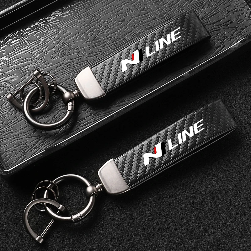 Car Carbon Fiber Style Keychain Microfiber Leather Key Chain For Hyundai N LINE IONIQ 6 Creta Tucson Sonata Azera Palisade Nexo