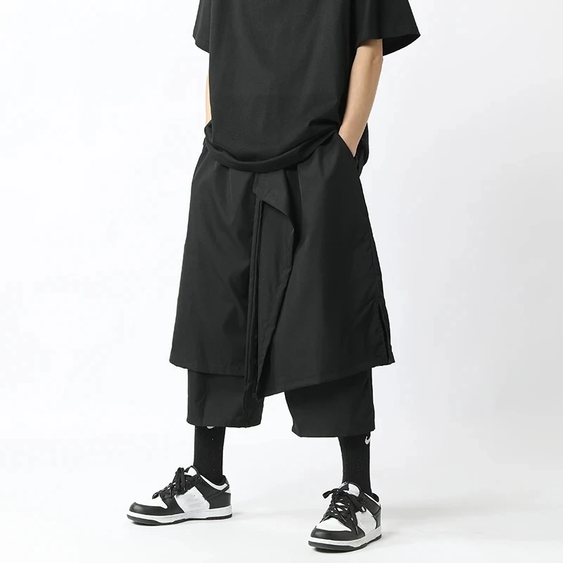 Streetwear Men Harem Pants Chinese Style Jogging Pants Men Black Hanfu Pants 2023 Summer Men Fake Two-Piece Design Casual Pants