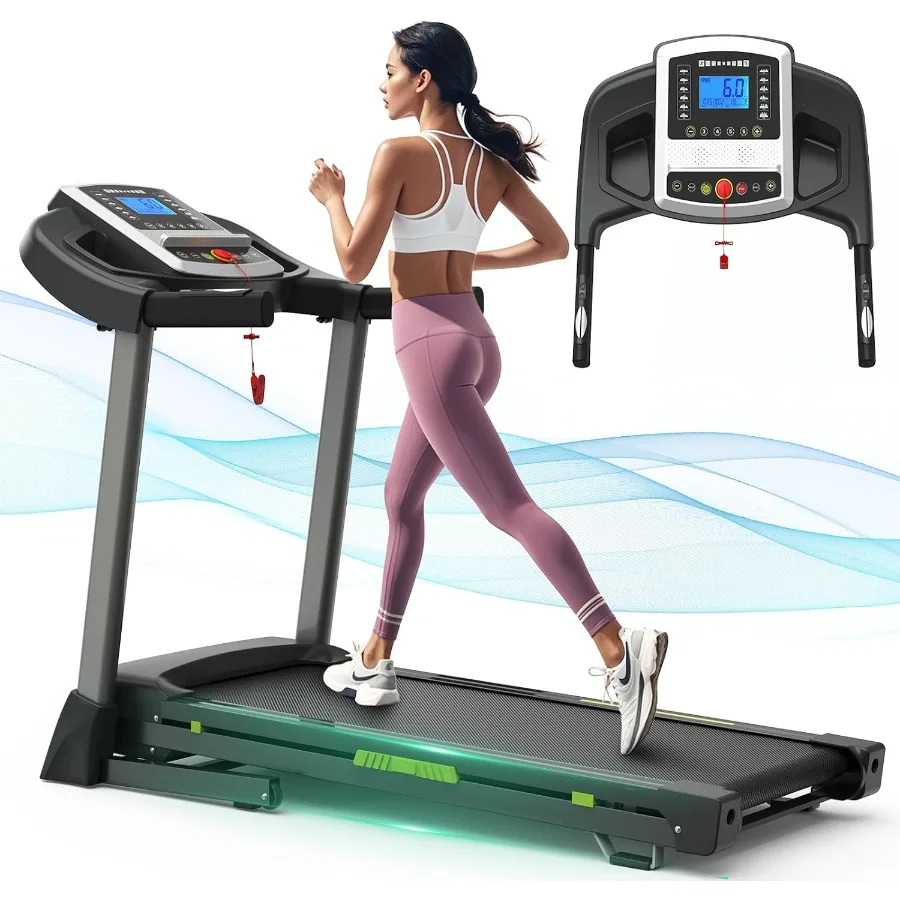 Home Use Folding Treadmill: Steel Frame, Black/Gray, 3.5HP Quiet Motor, 330 lb Capacity, 17 Belt, 7.5 MPH, LED Display Heart Ra