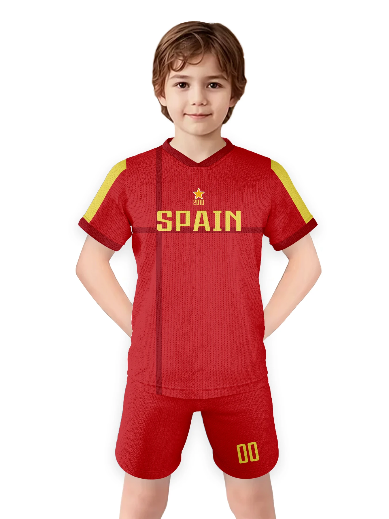 Spain Custom Soccer Jersey Sets Football Kits Kids Training Outfit Club Personalized Name Number Soccer Uniform for Boys ＆ Girls