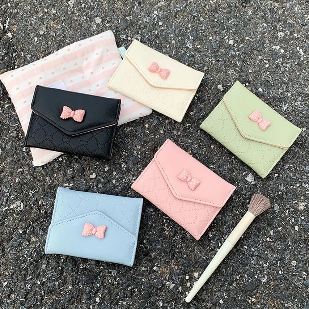 Portable Bow Short Wallet Tri-fold Portable Card Holder Coin Purse Gifts