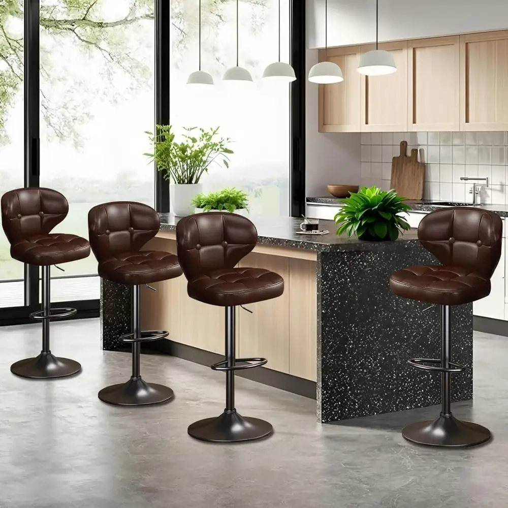 

Set of 4 Adjustable Swivel Bar Stools with Padded Seats, Backrest, and Footrest for Kitchen Island, Bistro, Cafe, and Home Use i