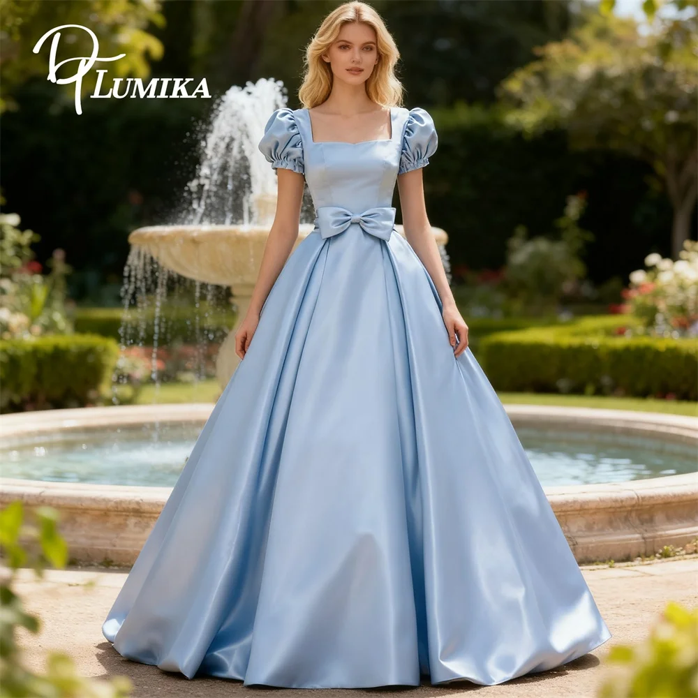 

DTLumika Sky Blue Satin Quinceanera Dresses for Women Sweet Bow Party Dressed Sweet 15 Dresses Wedding Party Gowns