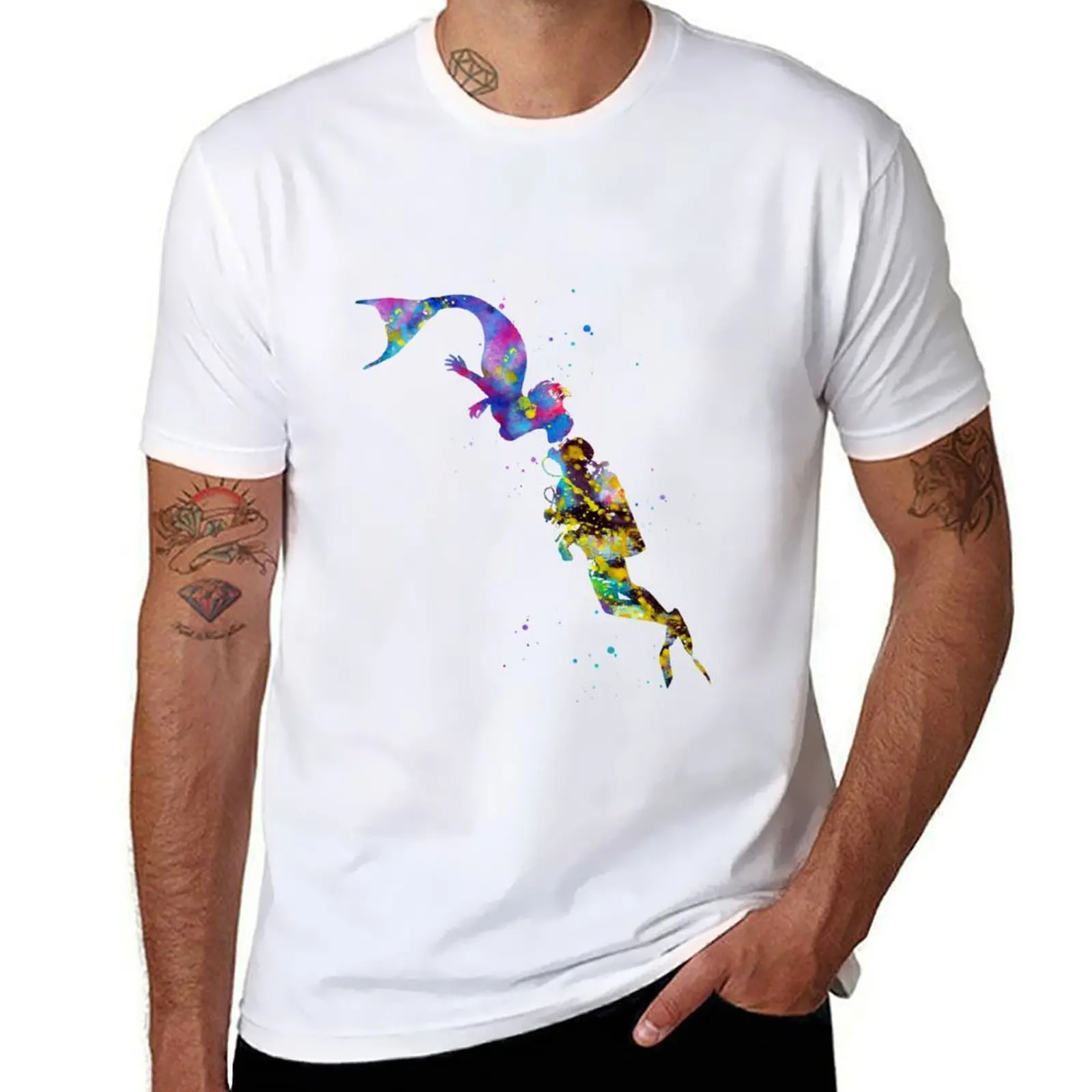 

Mermaid kissing a sea diver T-Shirt t shirts for man cotton soft funny t shirts dark humor T-Shirt