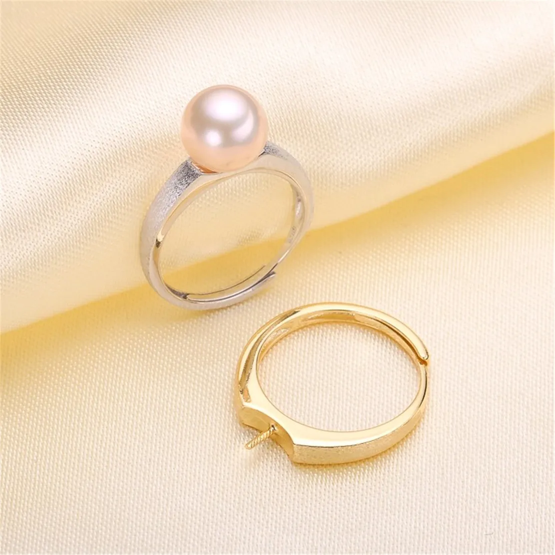 

S925 Silver Sterling Ring Inlaid Zirconia Half Hole Pearl Ring Base Resizable Design DIY Handmade Fine Jewelry Ring Accessories