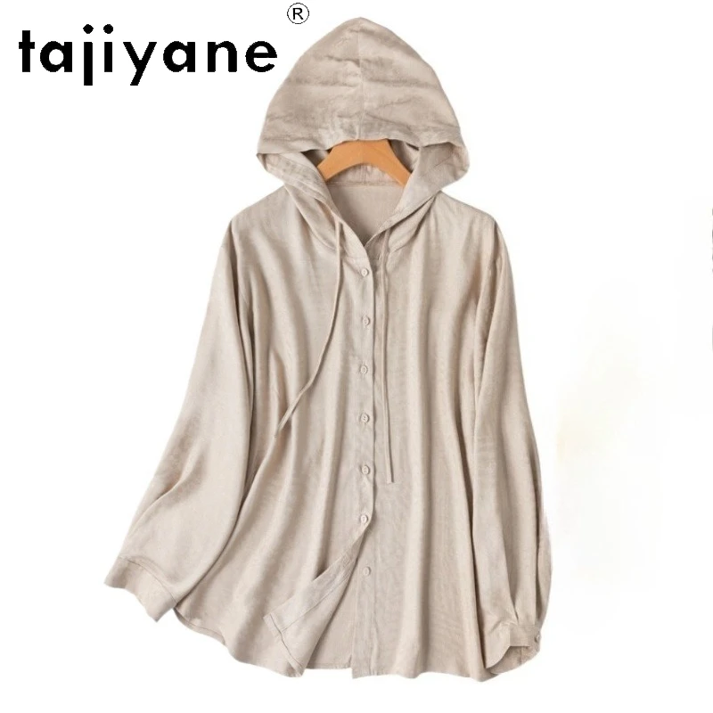 

TAJIYANE 100% Натуральная шелковая блузка из тутового шелкопряда, рубашка с длинным рукавом и капюшоном для женщин, весенне-летние топы 2026, женская одежда, блуза