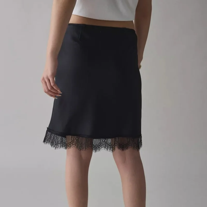 Women's Vinateg Y2k Midi Skirts Lace Trim Hem Satin Skirts Fairy Grunge Bottom Skirts Party Clubwear
