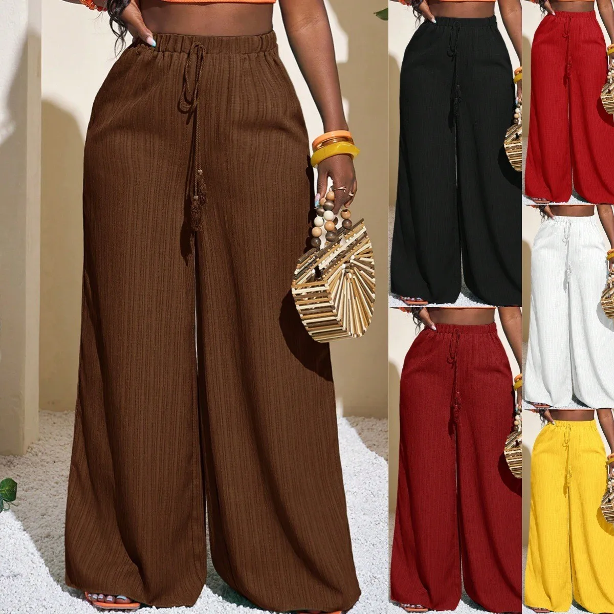 High Waist Wide Leg Pants Casual Personality Women's New Style Loose Fit Trousers for All Seasons Cross-Border Fashion