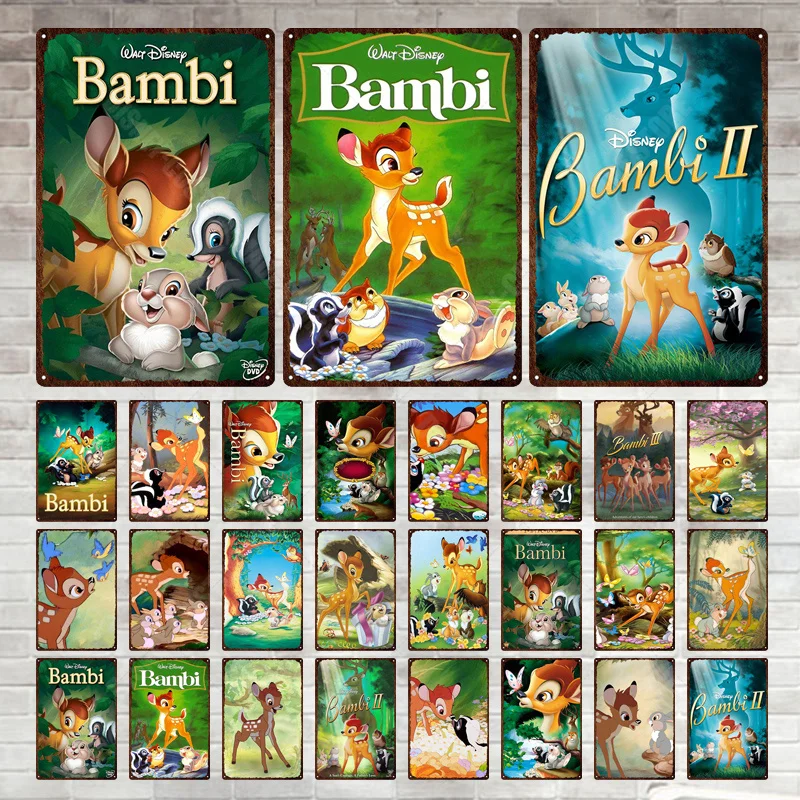 Disney Bambi Vintage Metal Sign Tin Plaque Wall Decor Bambi Cartoon Metal Poster Disney Wall Stickers Retro Home Decoration