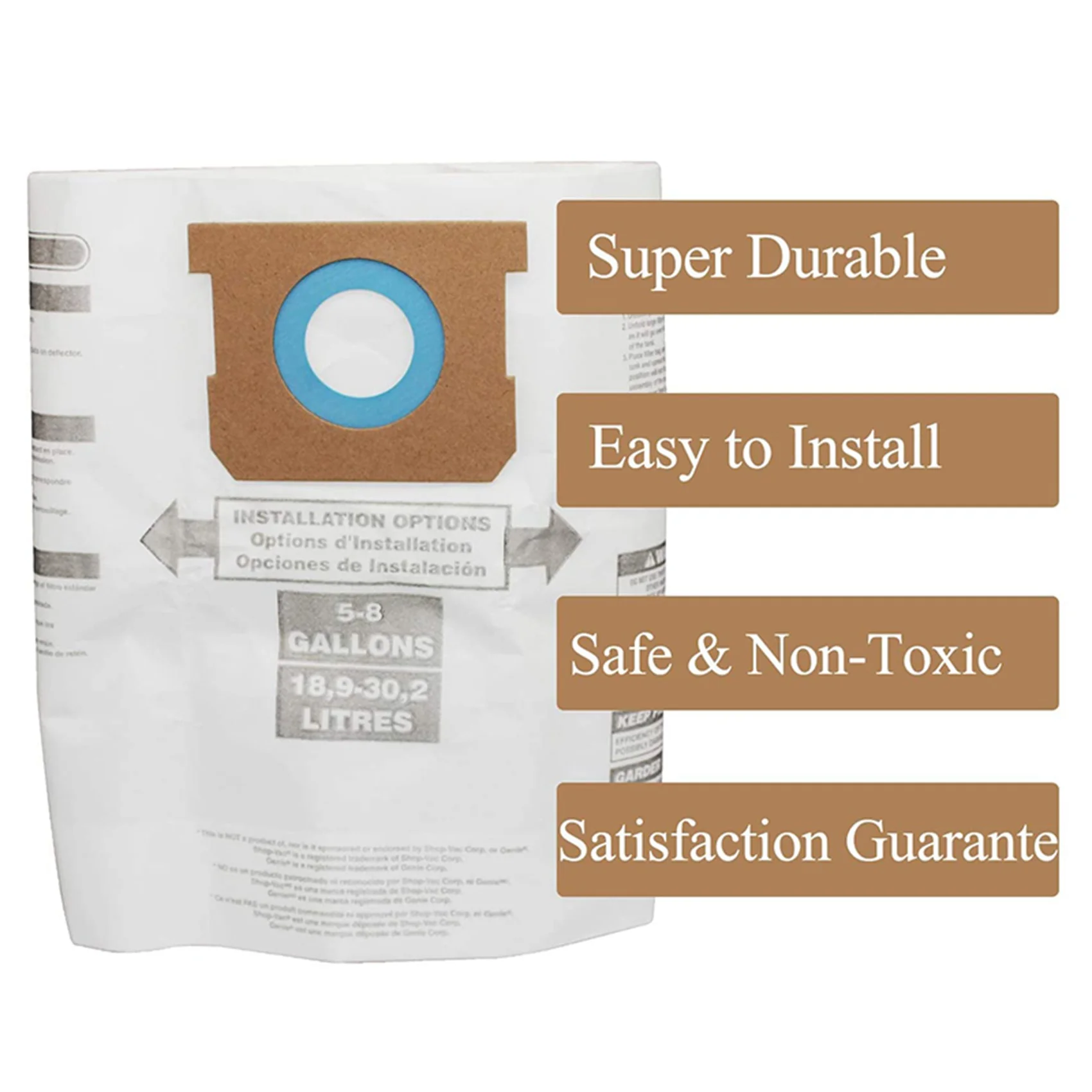 ABBK-10PC bolsas de repuesto para aspiradora húmeda/seca bolsas de polvo para aspiradora Shop-Vac Ridgid de 5-8 galones 9066100 90661 906-61