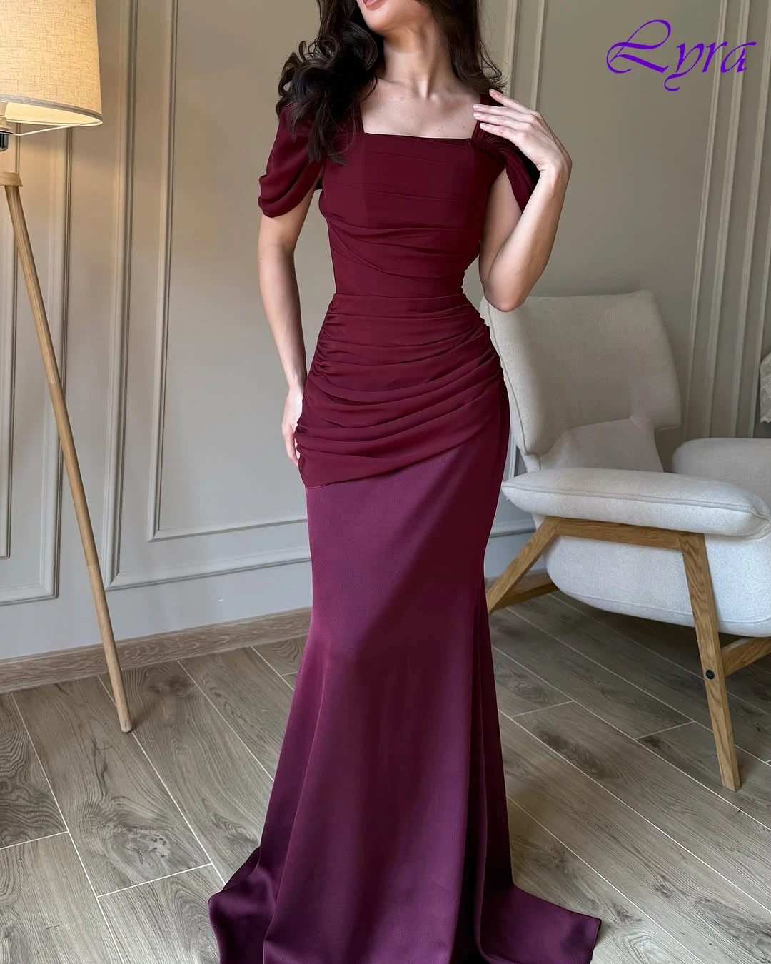 Maßgeschneiderte Meerjungfrau mit quadratischem Kragen, elegantes formelles Abendkleid, modisches Temperament, Partykleider, hochwertiges, zartes Abendkleid