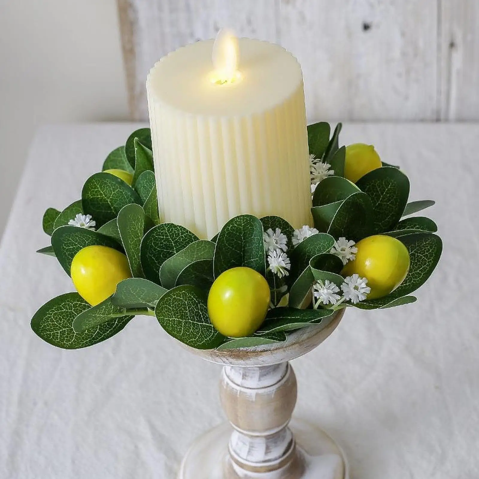 Anillo de vela de limón, corona, portavelas, suministros de decoración, anillo de guirnalda de velas para el Día de San Valentín, boda, hogar, mesa de comedor, cena