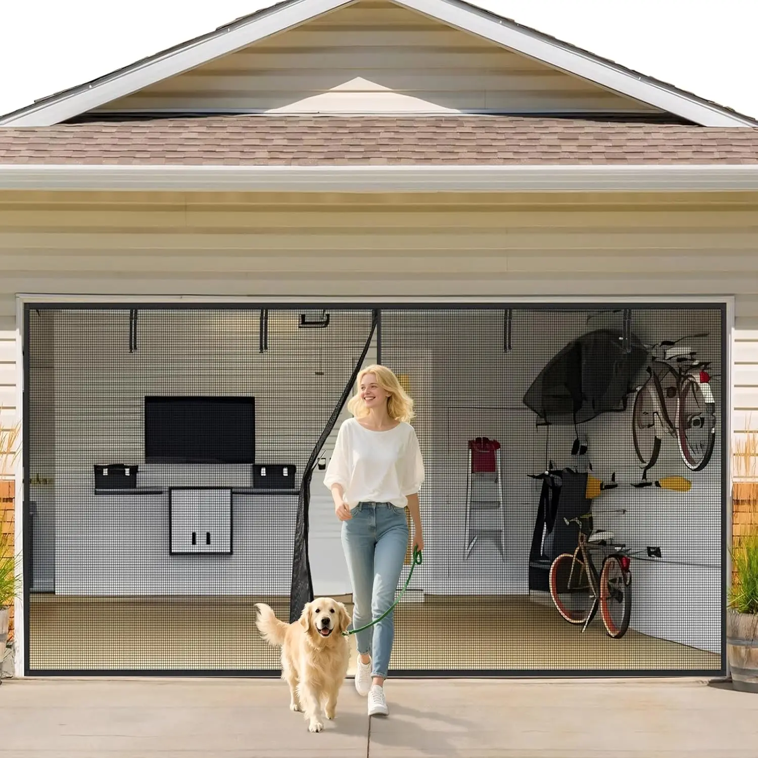 500x220cm Magnetic Garage Door Curtain Heavy Duty Insect Mosquito Screen Mesh for Garage,Patio,Balcony,Outdoor Use