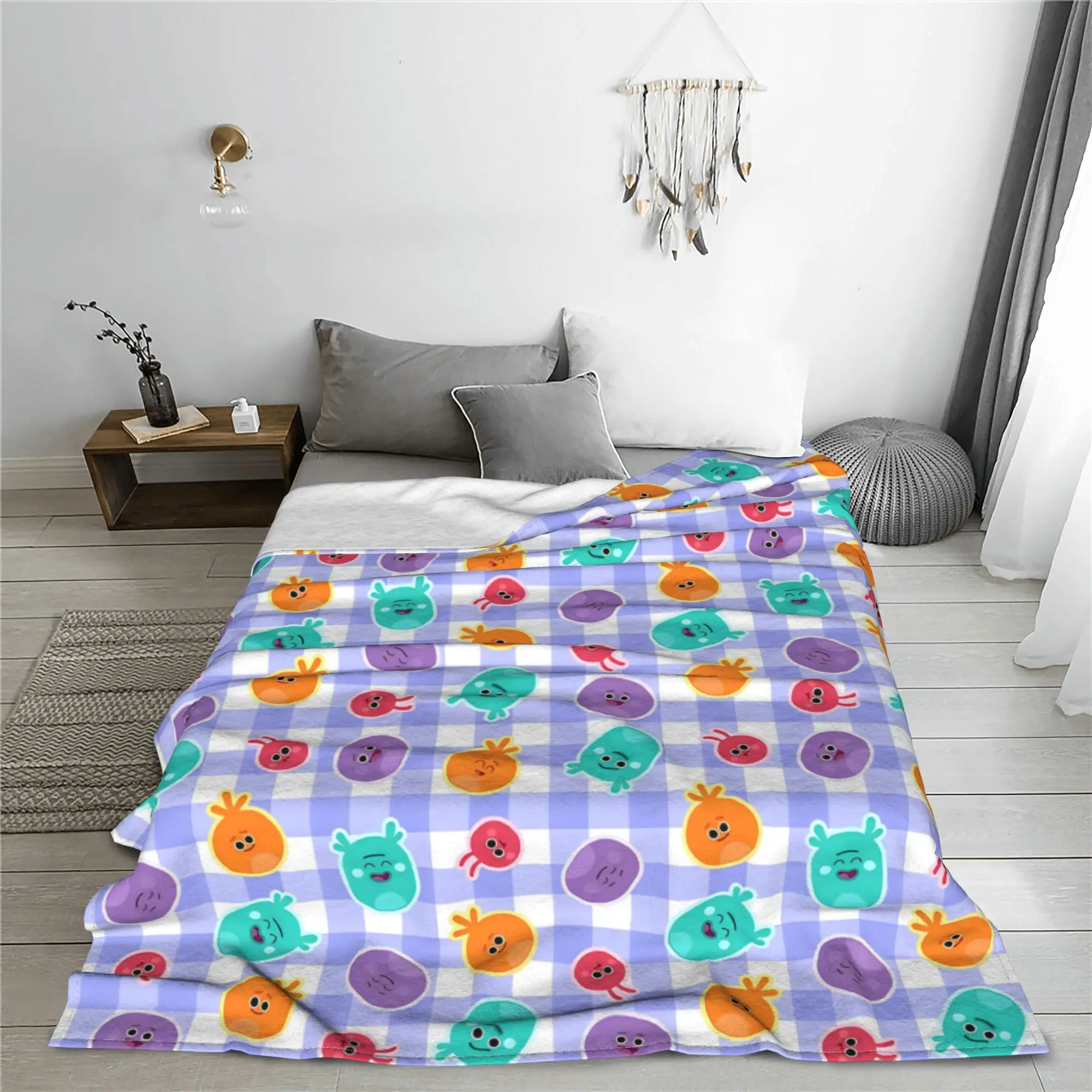 Bumble Nums Educational Cartoon  Blanket Cute English Fleece Throw Blanket Airplane Travel Ultra-Soft Warm Multi-function Quilt