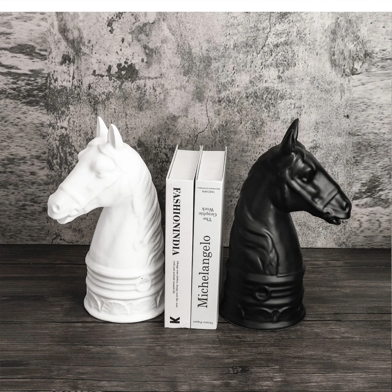 European modern simple black white resin horse bookfile decoration living room porch desktop home accessories