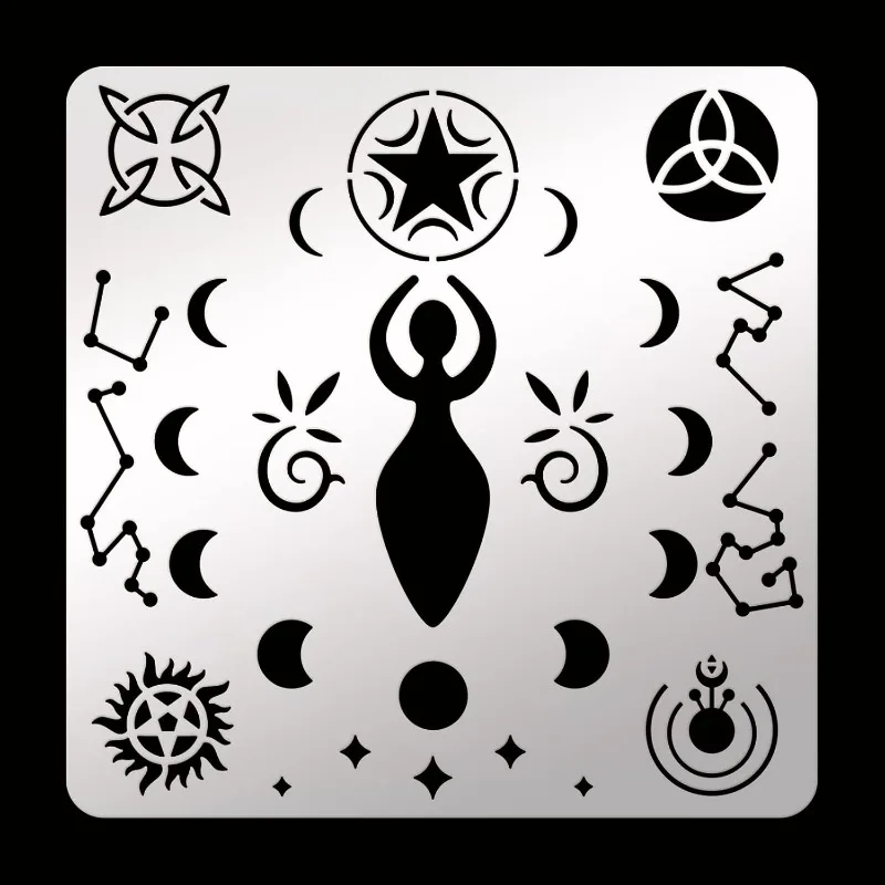 1 pc Wiccan Metal Stencil 6.14 inch Square Witch Symbols Stencil Stainless Steel Viking for Engraving Pyrography Journal