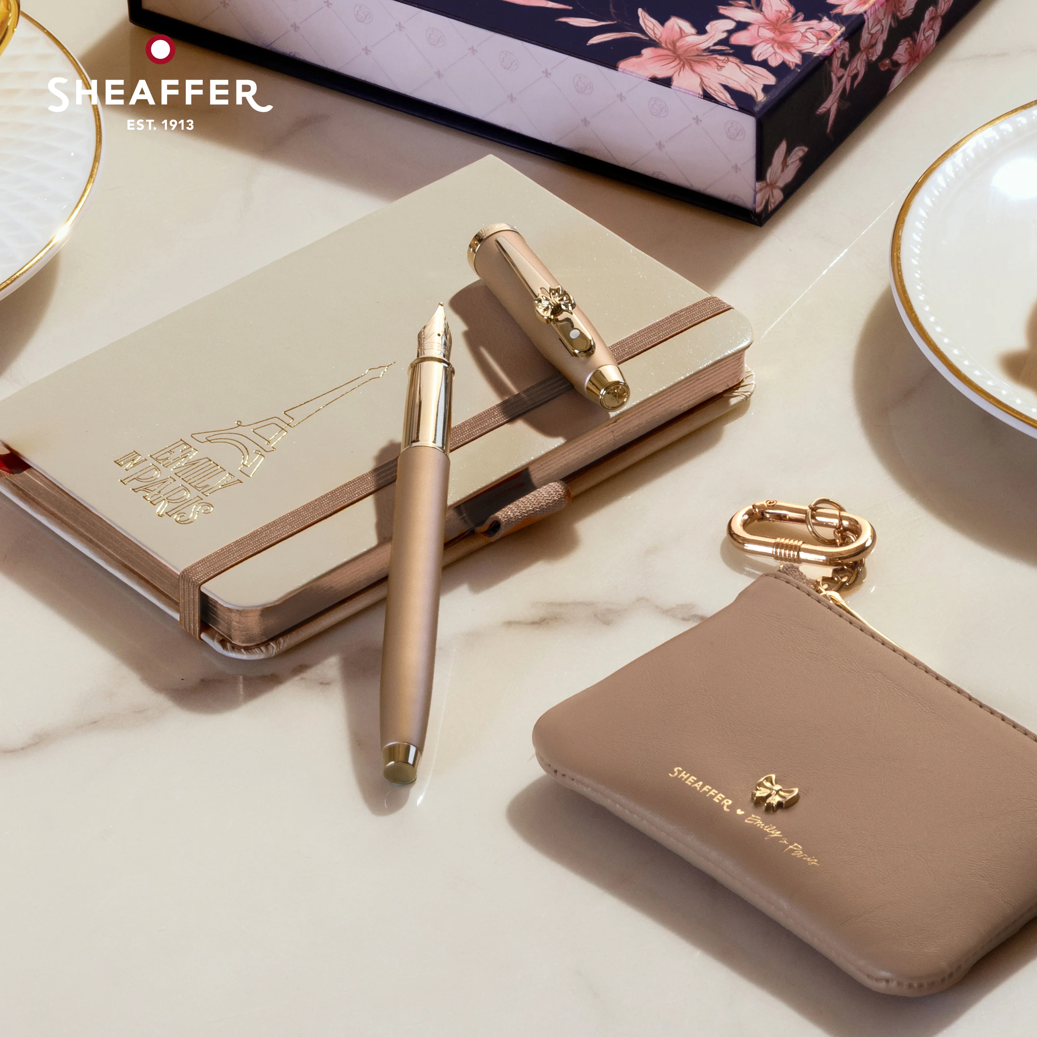 Sheaffer 100 Emily in Paris 9377 Fountain Pen – Gold Champagne with Eiffel Tower Finial, Limited Edition Collectible
