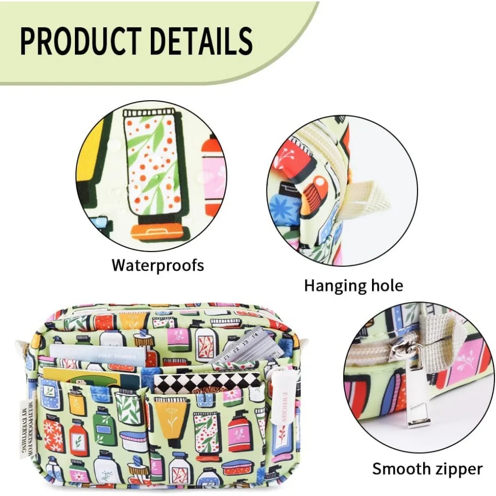 E-WEICHEN กระเป๋าใส่เอกสารแบบหลายกระเป๋าพร้อมซิป, กระเป๋าแต่งหน้าสิ่งจำเป็นในการเดินทางสำหรับผู้หญิง, เครื่องเขียนกันน้ำแบบเรียบง่าย