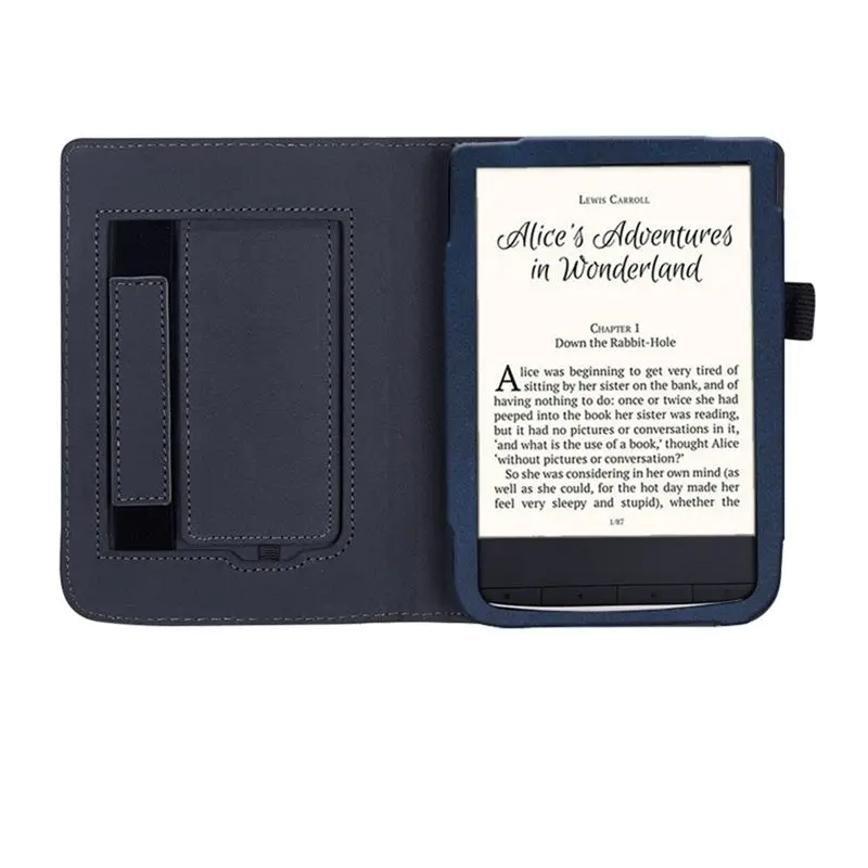 Leading-For Pocketbook Touch HD 3 E-Reader Stand Cover Flip PU Case With Hand Holder Easy Install Easy To Use Dark Blue