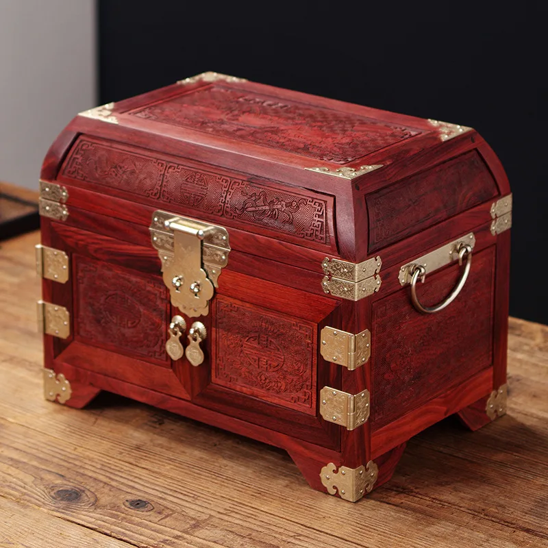 Luxury Sandalwood Jewelry Storage Box Double Layer Vintage Wood Rosewood Jewelry Box Storage Organizer Case with Lock Mirror