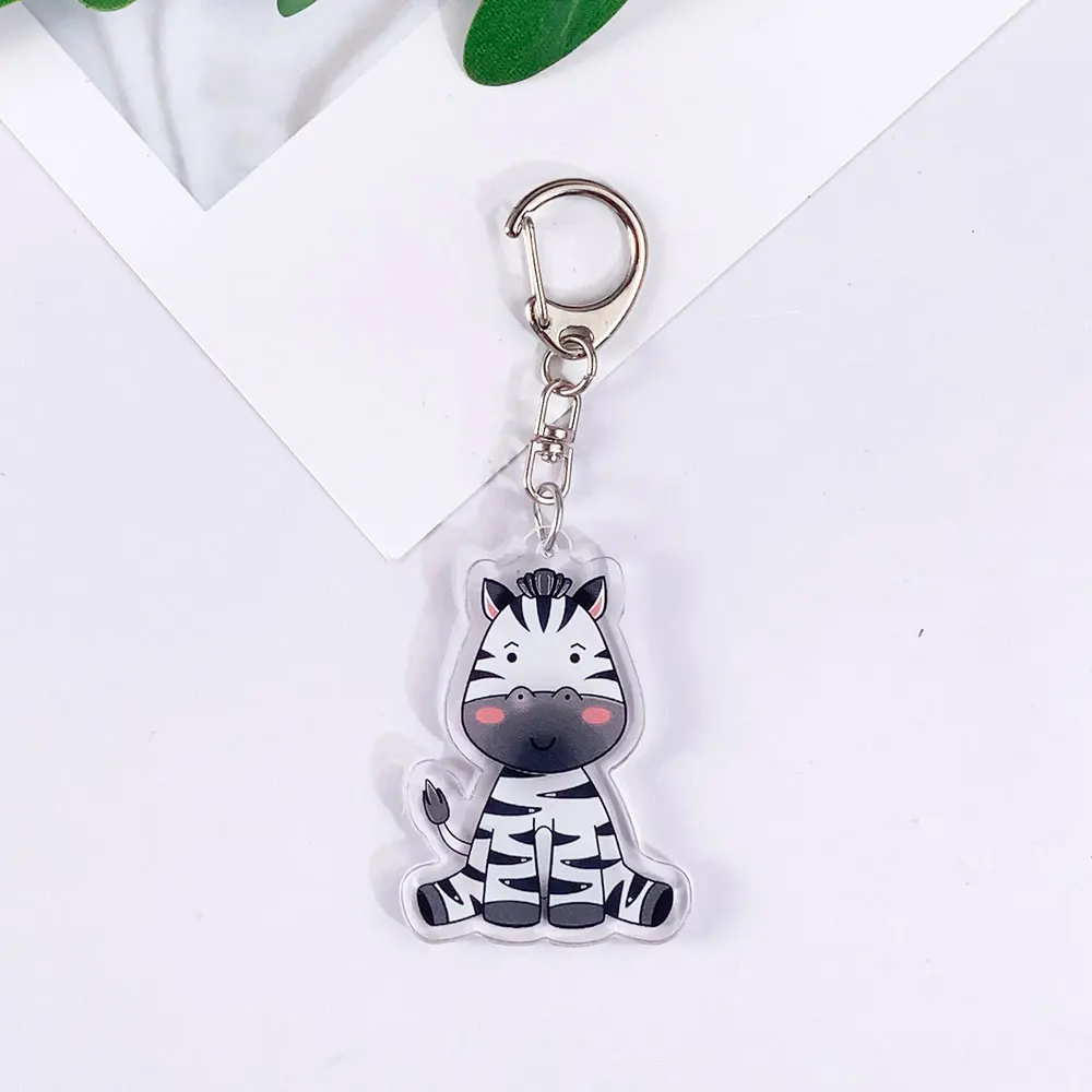 8Pcs Cartoon Animals Tiger Monkey Elephant Acrylic Keychain Accessories Bag Charm Backpack Pendant Key Ring Gifts For Friends