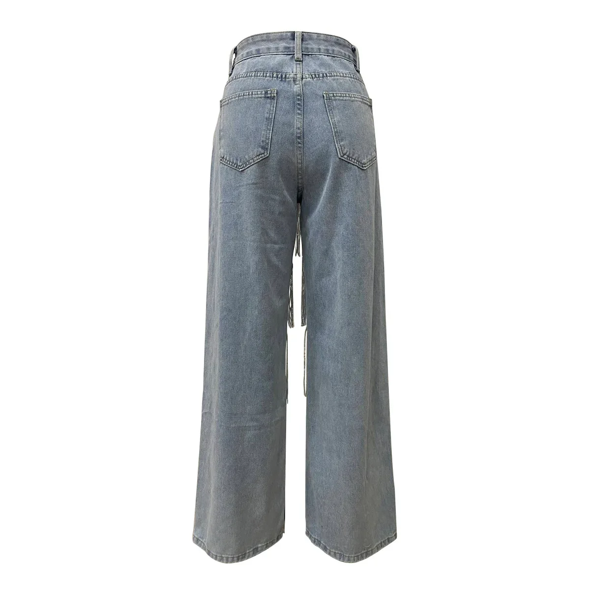 Pantaloni dritti in denim Jeans da donna Tasche con nappe Bottoni a vita alta Pantaloni larghi a figura intera lavati effetto consumato 2025 Streetwear