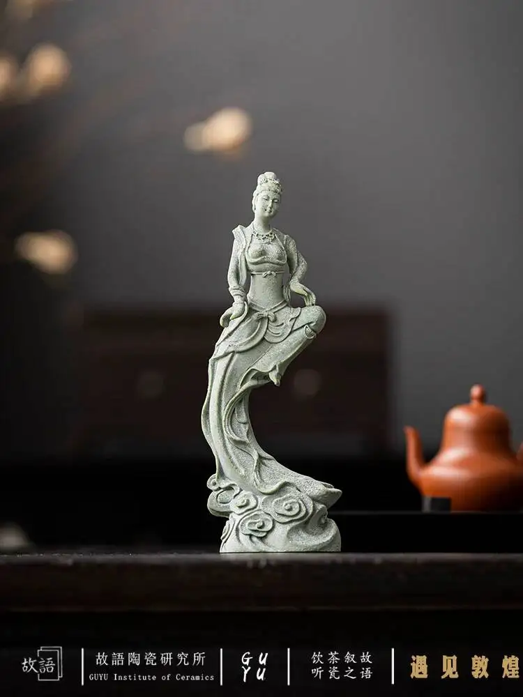 Ancient Language Dunhuang Series Cultural And Creative Table Ornaments Home Decoration Fish Tank Landscaping Green Sandstone Tea