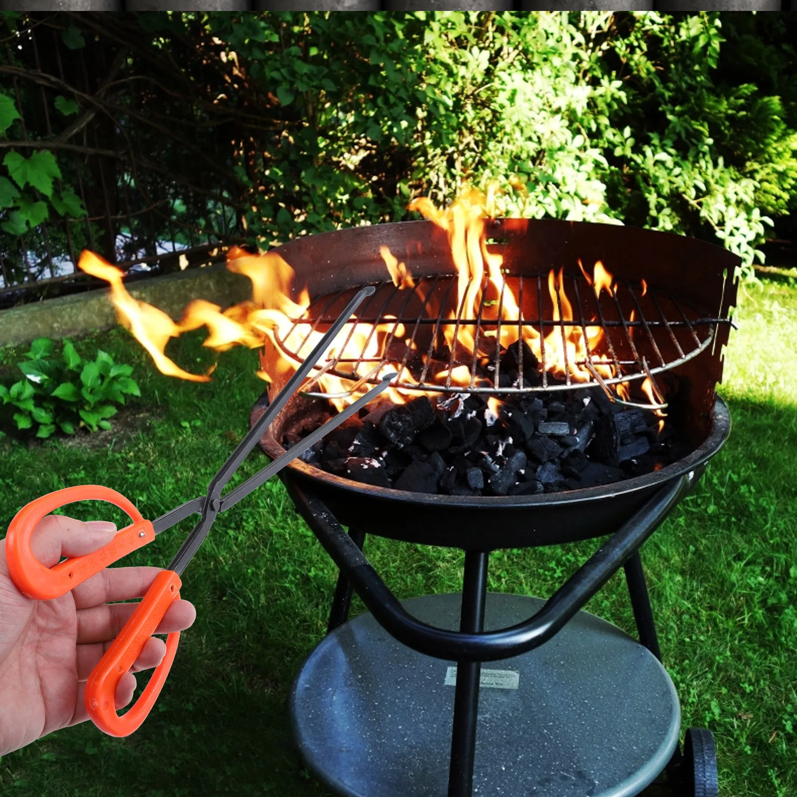 

1pc Fire Tongs Long Handle Iron Grilling Tongs For Barbecue Wood Stove Outdoor Fire Pit Camping Briquette Clamps Household Waste