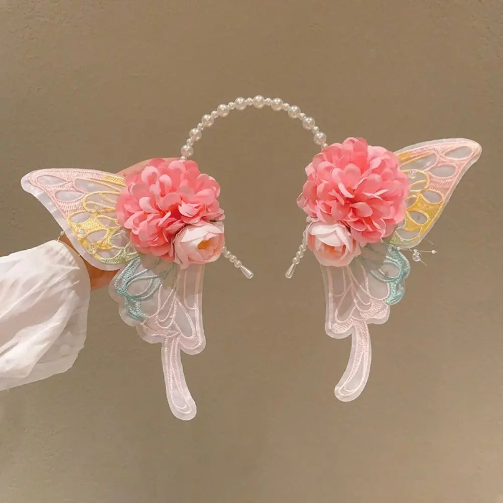 Ikat Rambut Kupu-kupu Karangan Bunga Baru Buatan Tangan DIY Ikat Kepala Bunga Alat Penata Hiasan Kepala Lucu Wanita Anak Perempuan