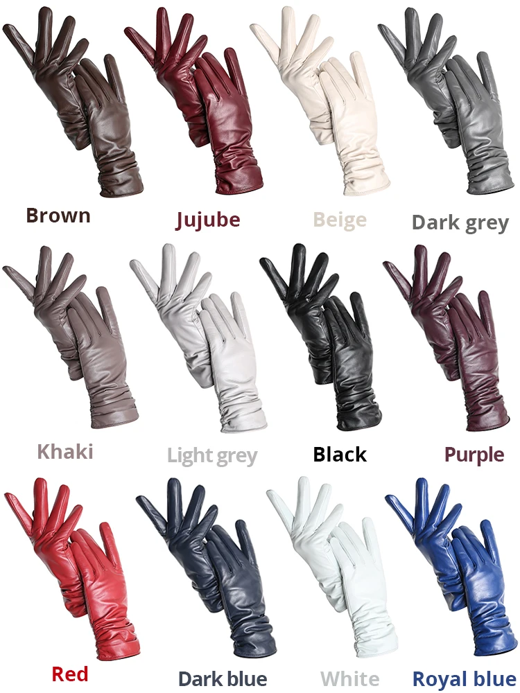 Simple Women\'s gloves winter warm plus velvet short thin touch screen gloves driving color Women\'s leather gloves high Quality