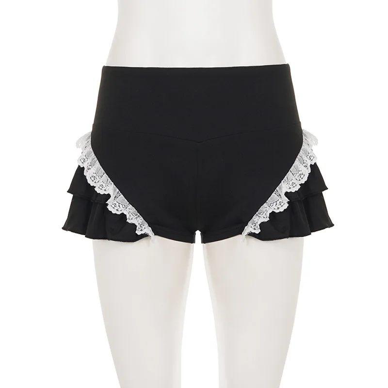 Goth Dark Cutecore Lace Side Patchwork Slim Shorts Mall Gothic A-Line Hot Pants Cyber Y2K Bottoms Women Casual Street Short Pant