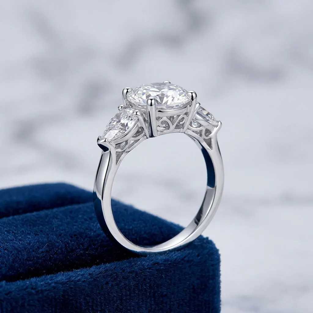 

Moissanite 3-Stone Ring, D Color VVS1, Classic 3-Diamond Design, Engagement Proposal Anniversary Gift, Women's Ring