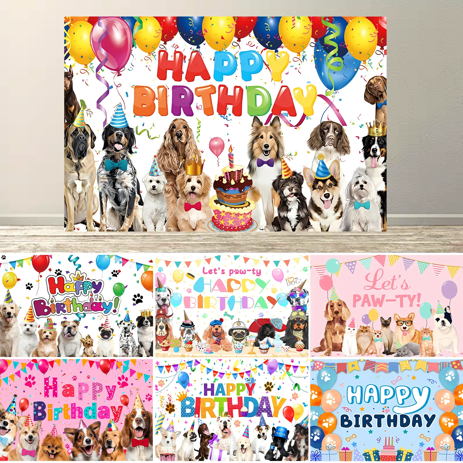

Dog Happy Birthday Backdrop Pet Party Supplies and Dog Owner Celebrations Baby Shower Puppy Photography Background Banner Props
