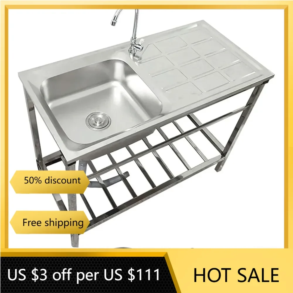 Free Standing Utility Sink Stainless Steel Outdoor Laundry Tub, Single Bowl Washing Hand Basin Station Sink