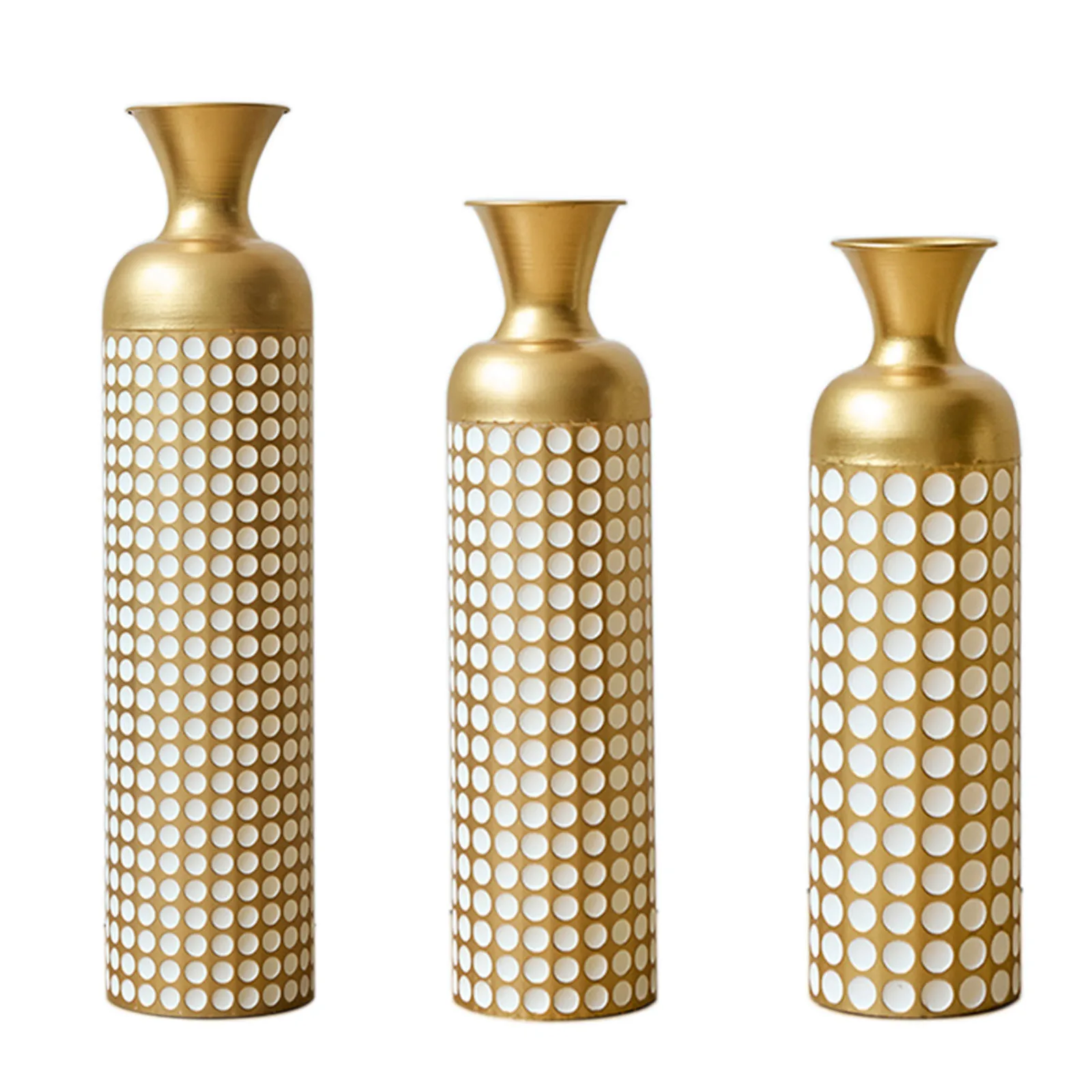 Metal Decorative Vases, Set of 3, Golden Modern Floor Vases for Home Decor, Tall Flower Vases for Living Room, Office & Wedding