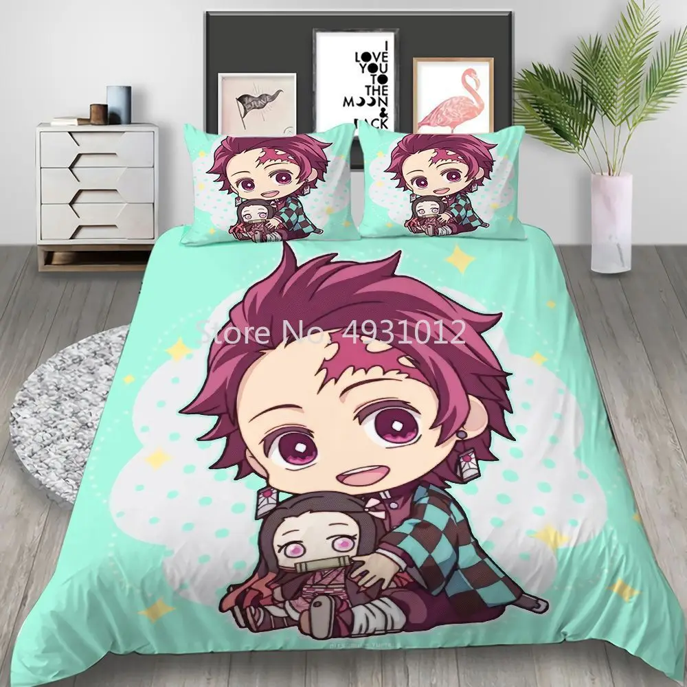 Demon Slayer 3D Print Bedding Sets Funny Anime Duvet Cover Set Luxury Kids Cover Pillowcase Cute Queen King Size Comforter Cover