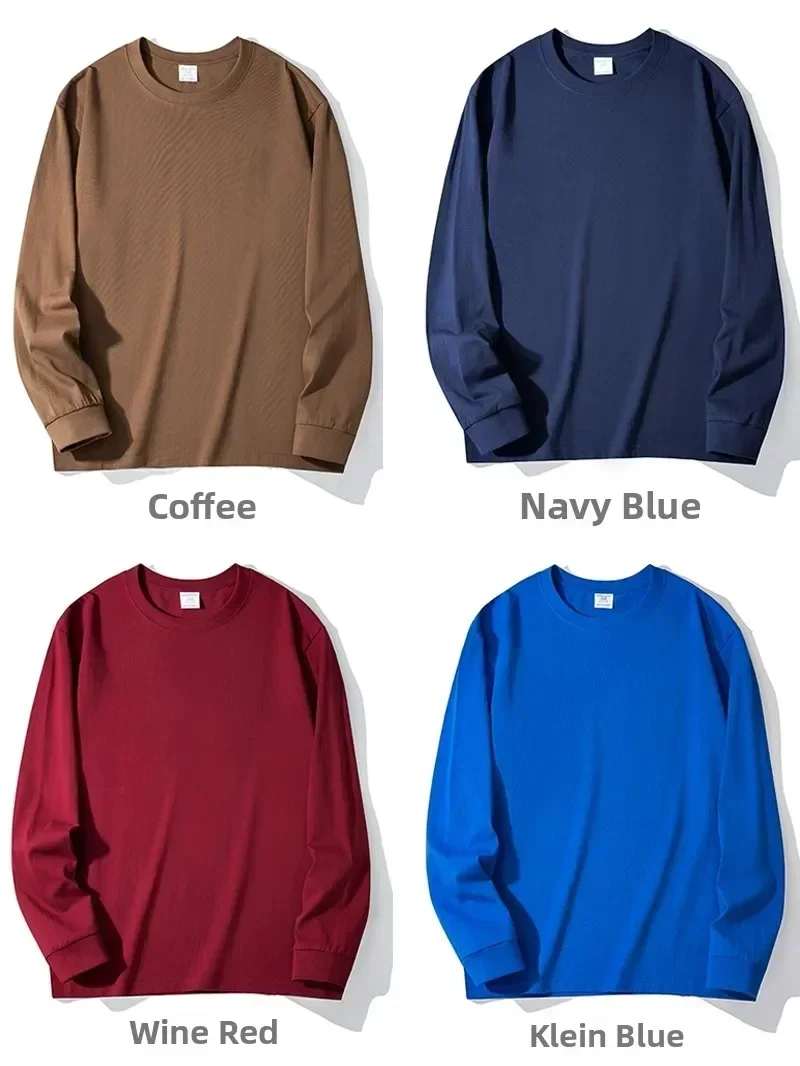 Weißes, schweres 400g reines Baumwoll-Langarm-T-Shirt, Unisex Basic Loose Inner Wear Base Layer Shirt für Männer und Frauen. – Detail 9