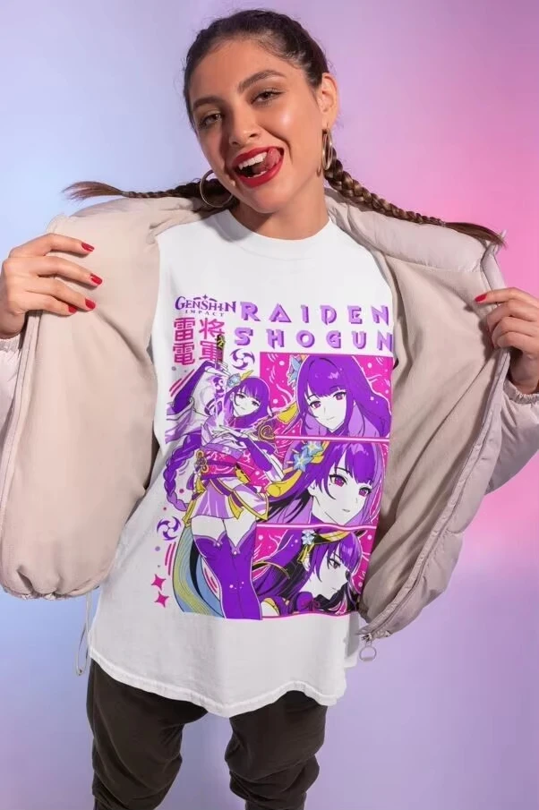 جينشين تأثير رايدن شوغون تي شيرت أنيمي للجنسين تي شيرت على طراز هاراجوكو تي شيرت S-3XL أحجام عالية الجودة أنيمي الرجال القطن تي شيرت