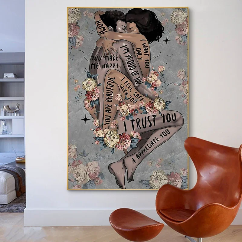 I Trust You Nude Couple Modern Character Canvas Painting Love Quote Posters Prints Wall Art Picture for Living Room Home Deco
