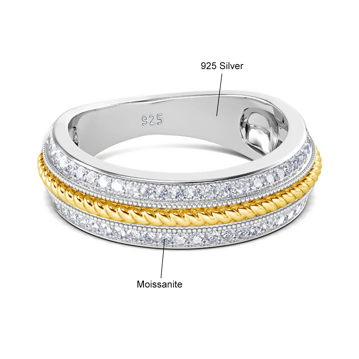 925 Silberringe für Frauen, vollständig mit Moissanit eingelegt, luxuriöser funkelnder Schmuck, Verlobungs-, Hochzeits-, Party-, Modegeschenk – Detail 1