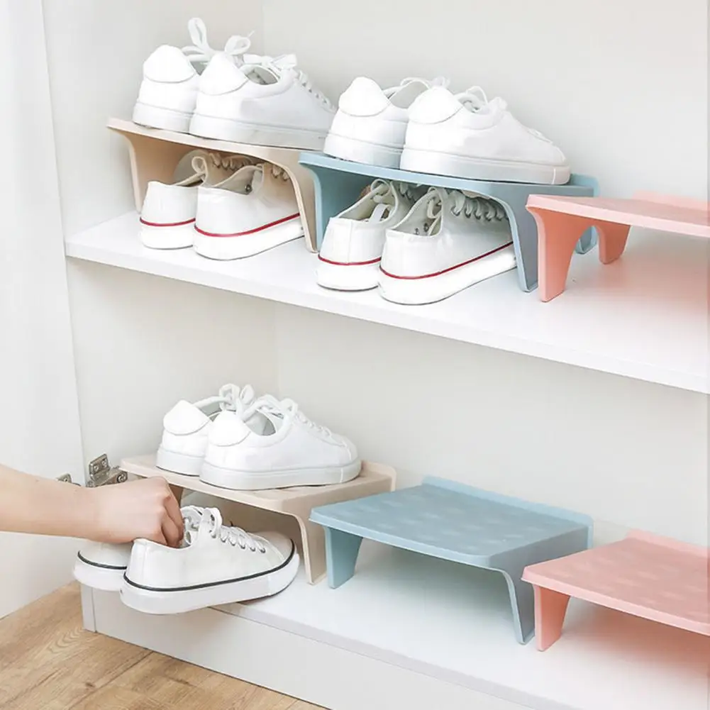 1 Pc Shoe Rack Space-saving Storage Organizer Non-Slip Plastic Shoe Storage Rack Shoe Stand High Heels Slippers Organizer Shelf