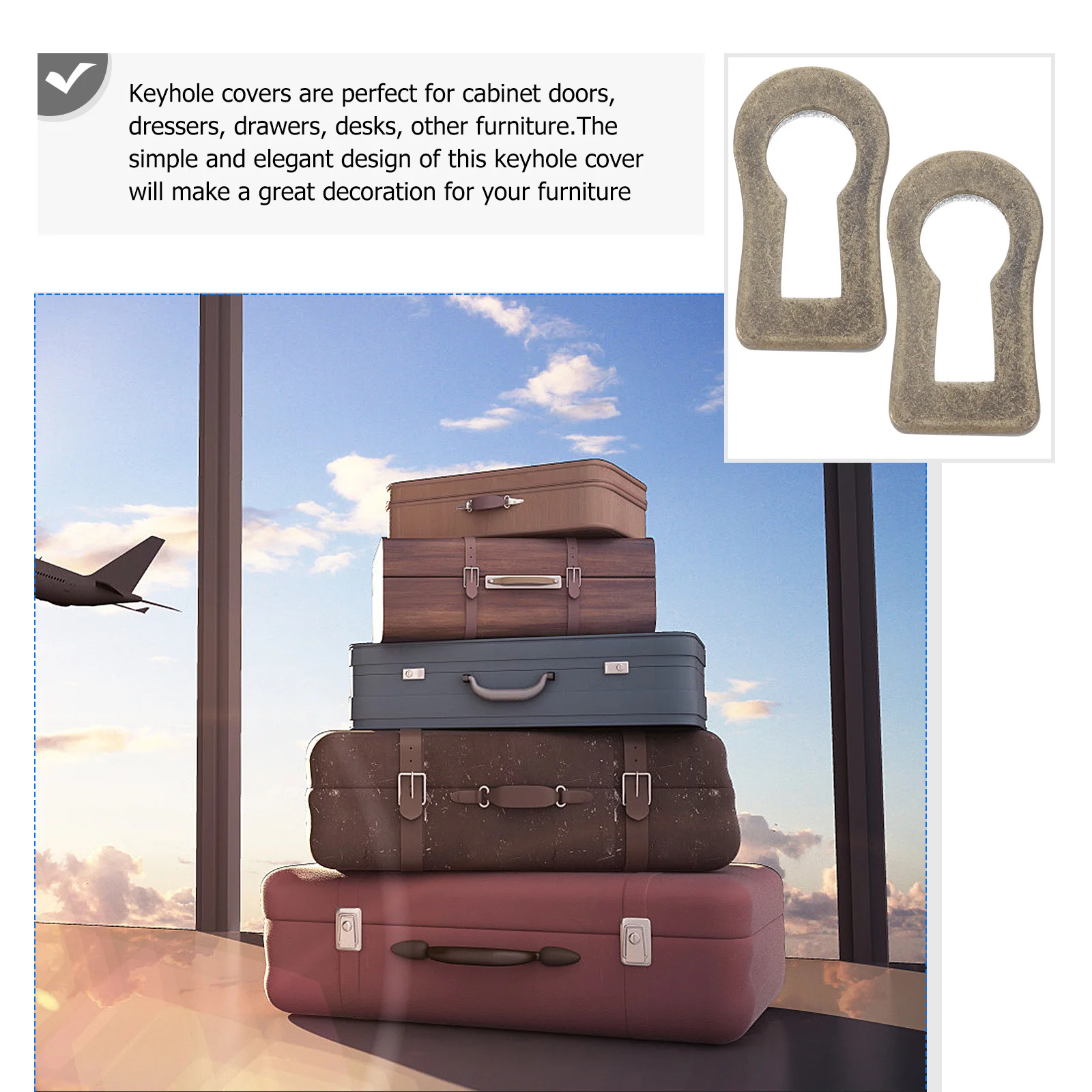

10Pcs Zinc Alloy Keyhole Escutcheon Cover Furniture Hardware Decorative Metal Insert for Cabinet Drawer Dresser Desk