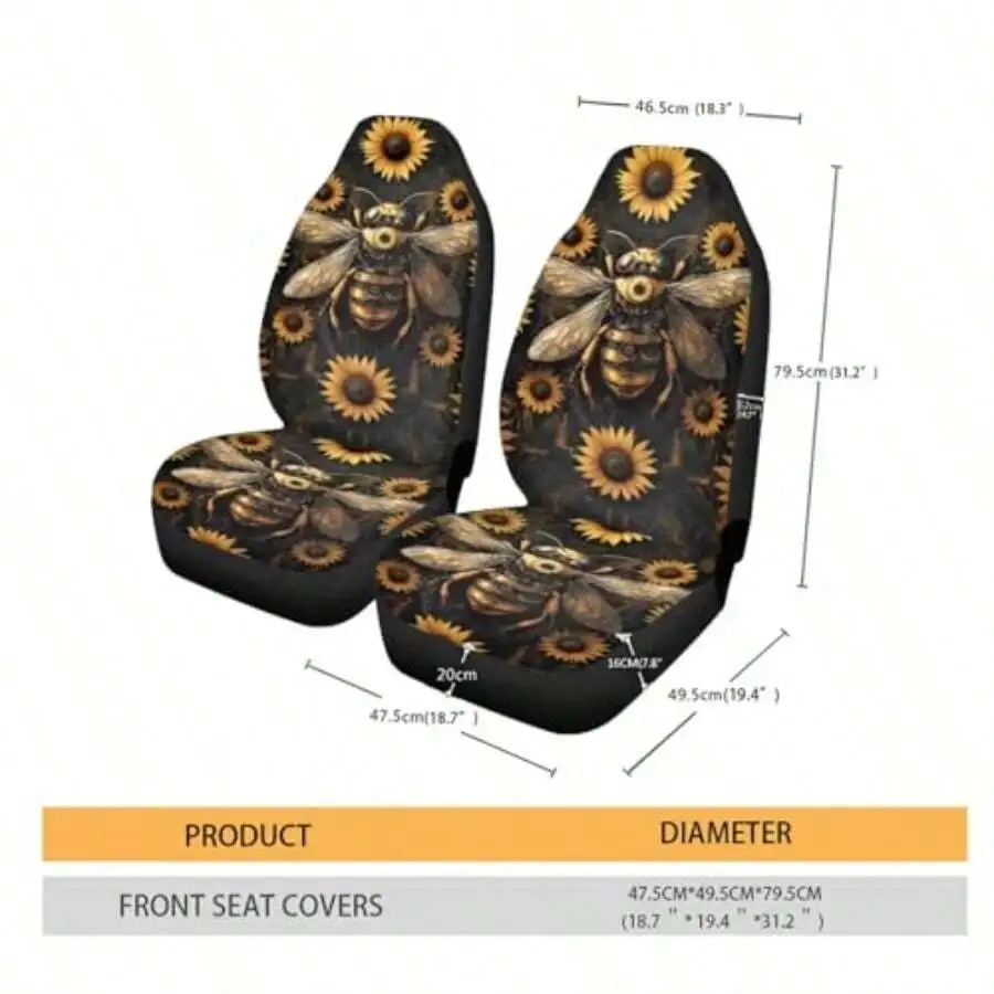 

Bee Sunflower Print Car Front Seat Covers Set Of 2 Universal Interior Decor